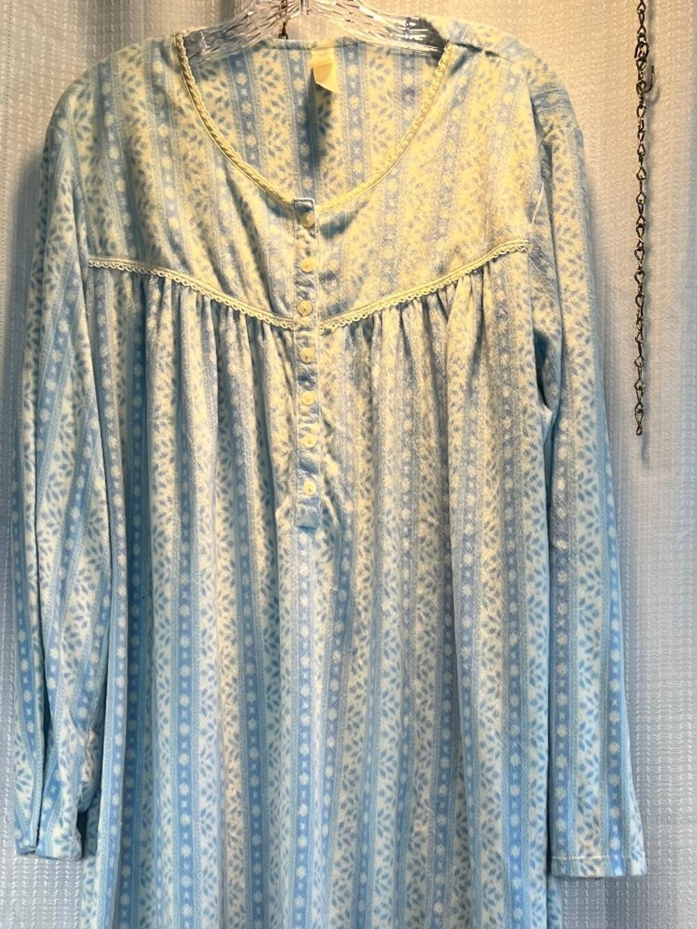 Vintage Simply Basic Blue Striped Floral Super Soft Fleece Nightgown size 2X